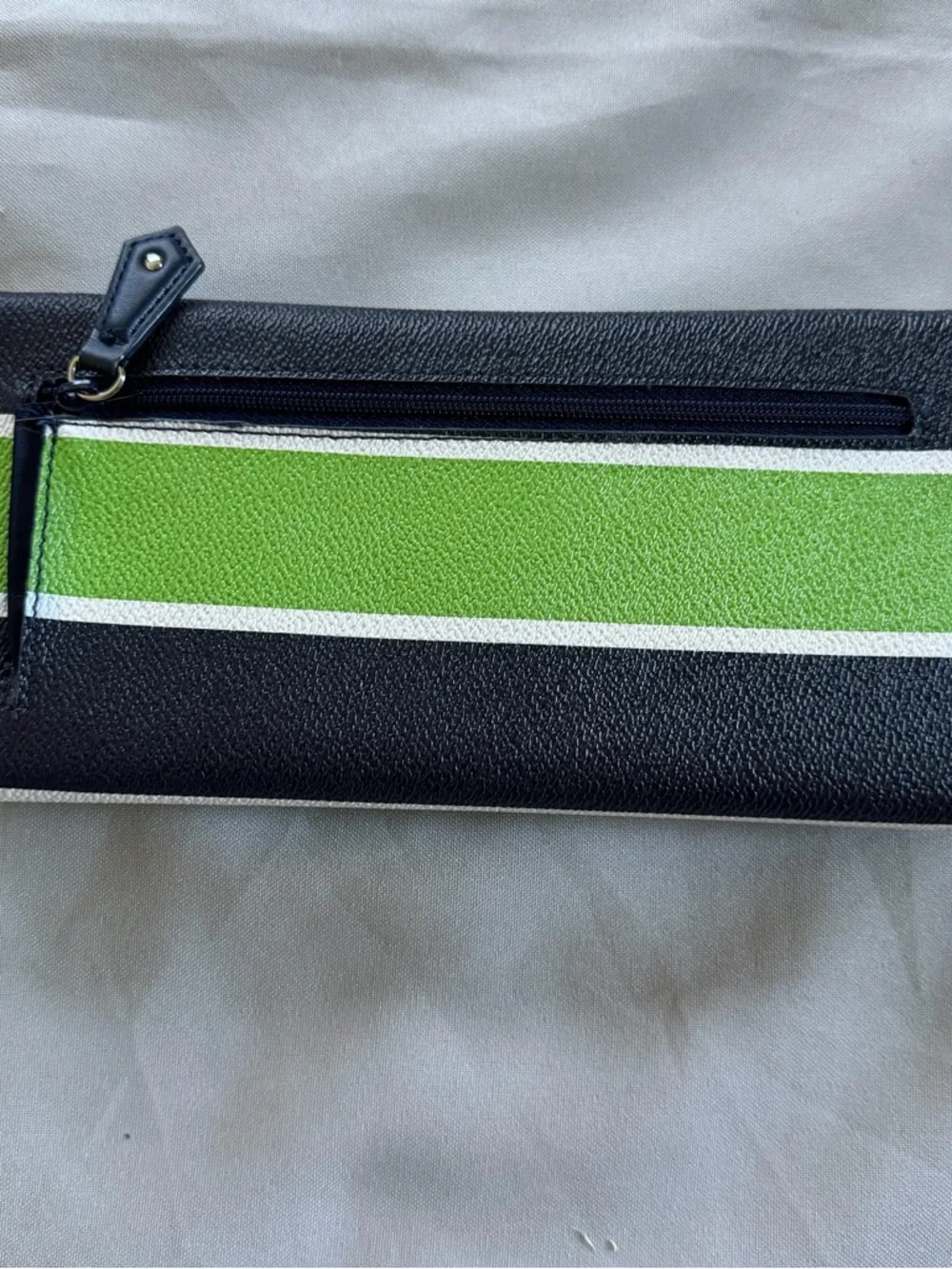 Vera Bradley Striped Lime Green and Navy Blue trifold Wallet Lucky Stripe - Picture 10 of 11